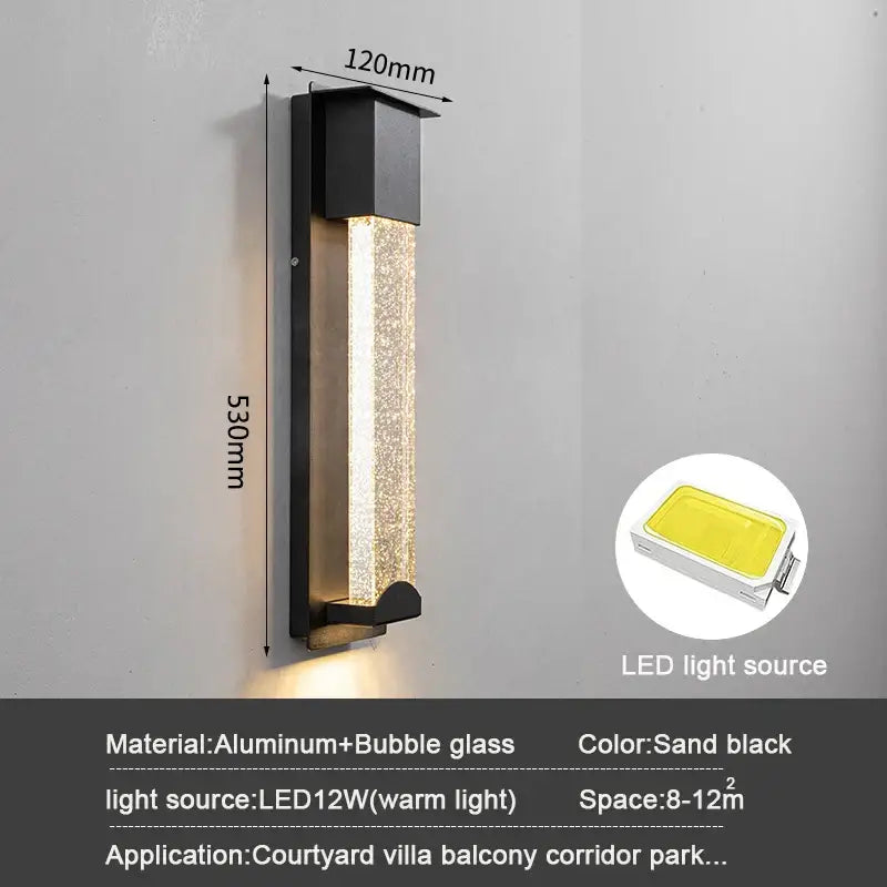 Modern black crystal wall light with pir motion sensor for outdoor