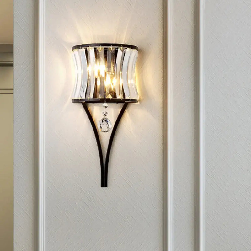 Modern black crystal wall sconce – bedroom wall mounted lighting