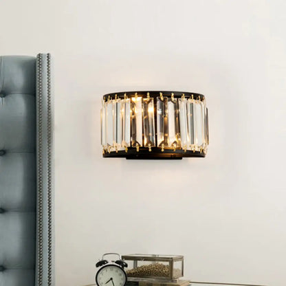 DecorBites™ Modern Black Crystal Wall Sconce with 2 Bulbs - Surface Mounted Light Fixture