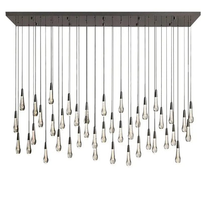 Modern black crystal water-drop chandelier light fixture stairwell