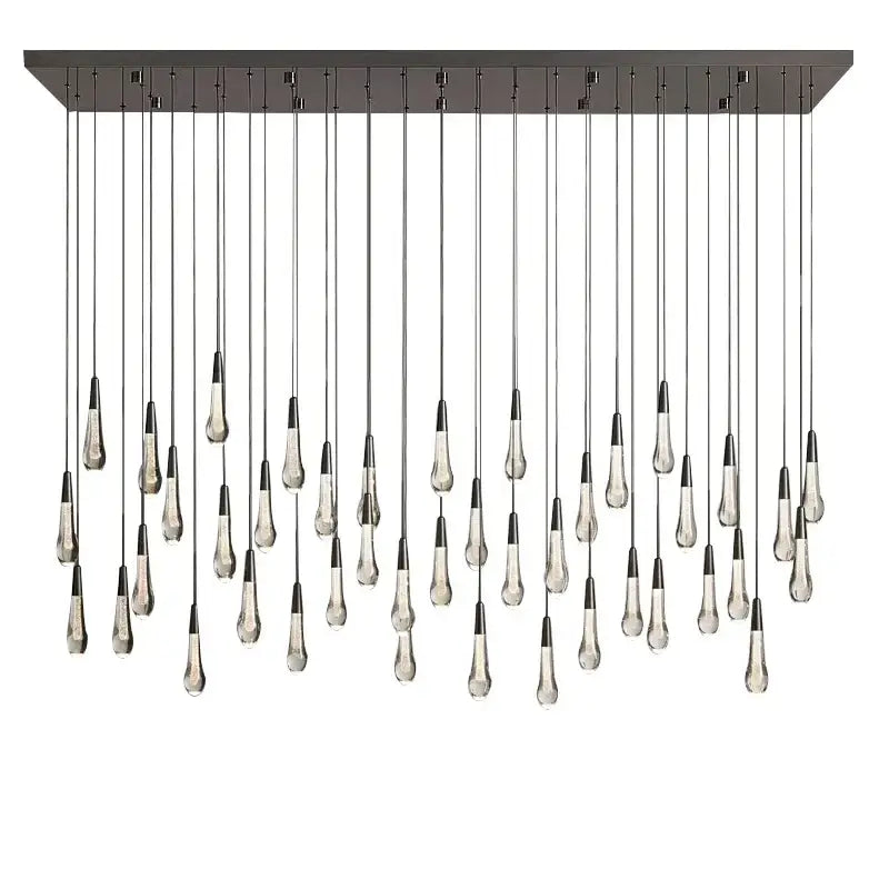 Modern black crystal water-drop chandelier light fixture stairwell
