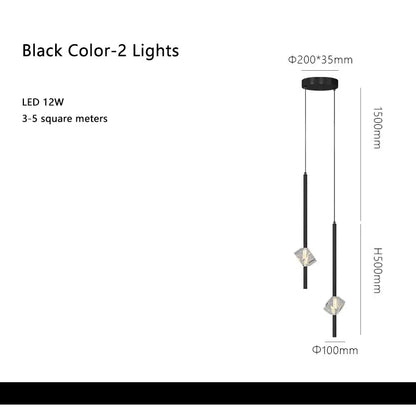 Modern black cube crystal pendant lamps for living room