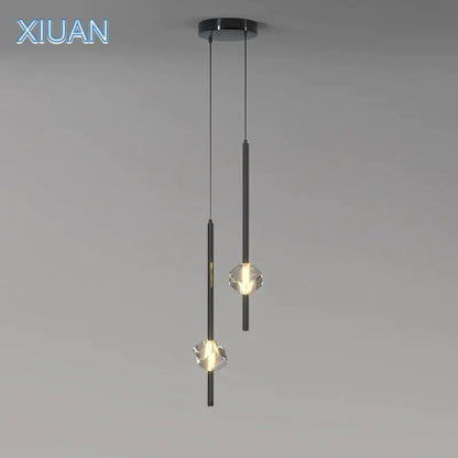 Modern black cube crystal pendant lamps for living room