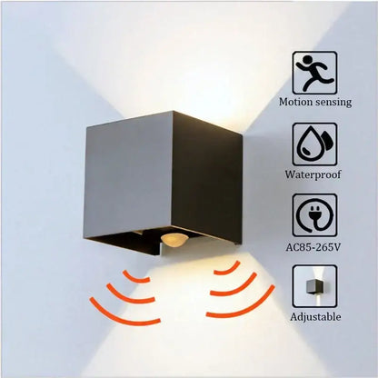 Modern black cube motion sensor led wall lamp outdoor sconce