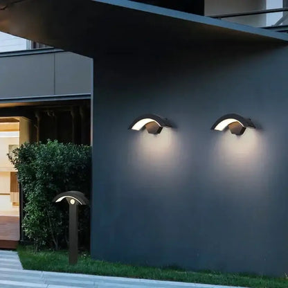 Modern black curved led waterproof outdoor wall lamp porch motion sensor
