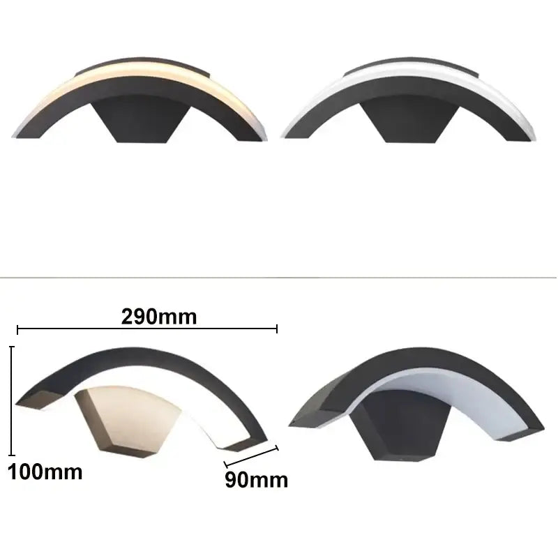 Modern black curved led waterproof outdoor wall lamp porch motion sensor
