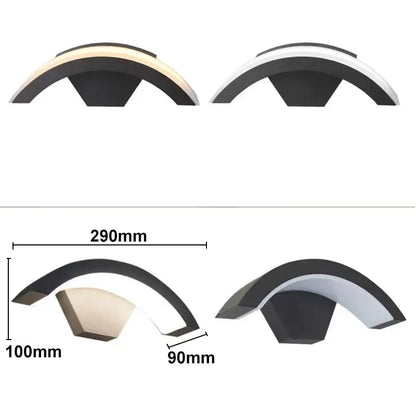 Modern black curved led waterproof outdoor wall lamp porch motion sensor