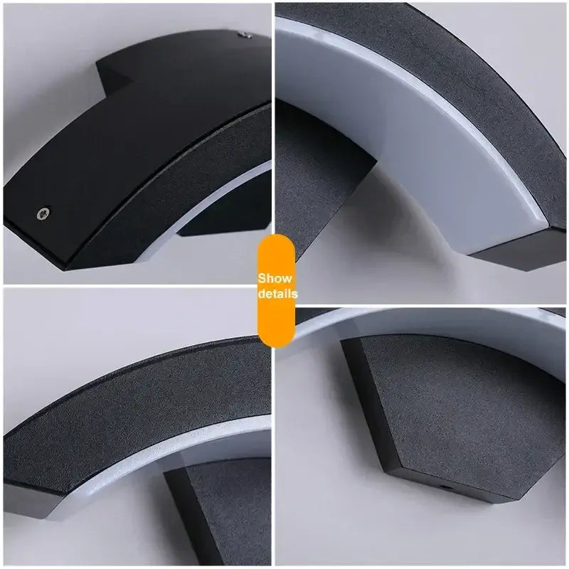 Modern black curved led waterproof outdoor wall lamp porch motion sensor