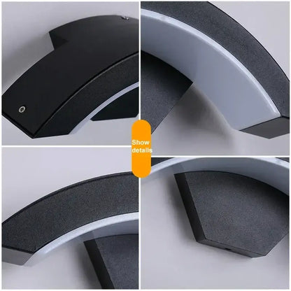 Modern black curved led waterproof outdoor wall lamp porch motion sensor