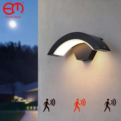 Modern black curved led waterproof outdoor wall lamp porch motion sensor