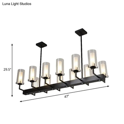 Modern black cylinder clear glass island light kitchen chandelier