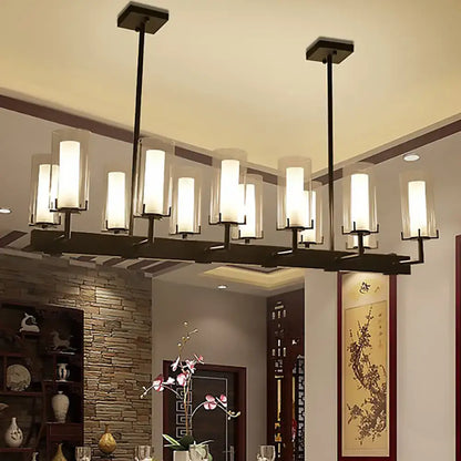 Modern black cylinder clear glass island light kitchen chandelier