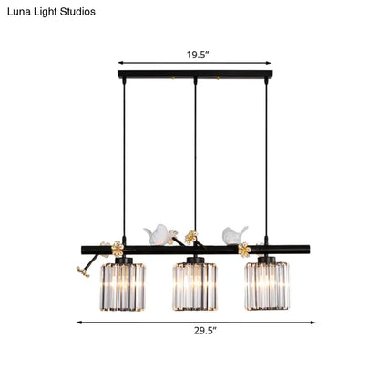 DecorBites™ Modern Black Cylinder Island Light Pendant with Crystal Accents - 3 Lights