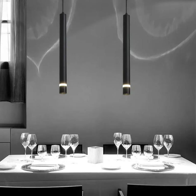 Modern black cylinder pipe pendant light for dining room kitchen