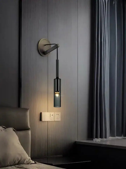 Modern black cylindrical crystal wall light for living room decor