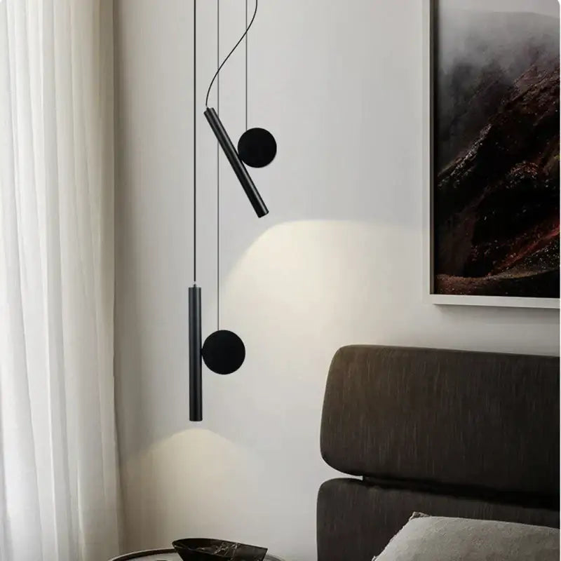 Modern black cylindrical led pendant lamps for dining room