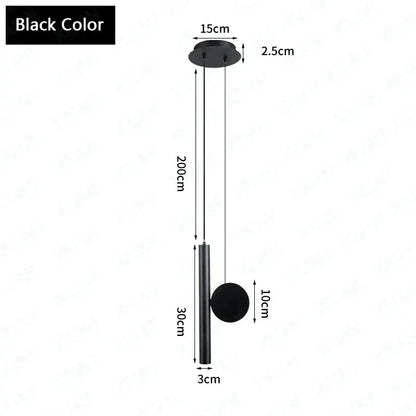 Modern black cylindrical led pendant lamps for dining room