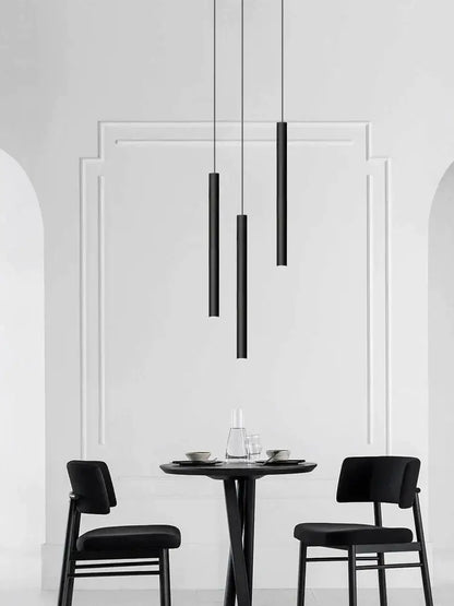Modern black cylindrical led staircase chandelier suspension light