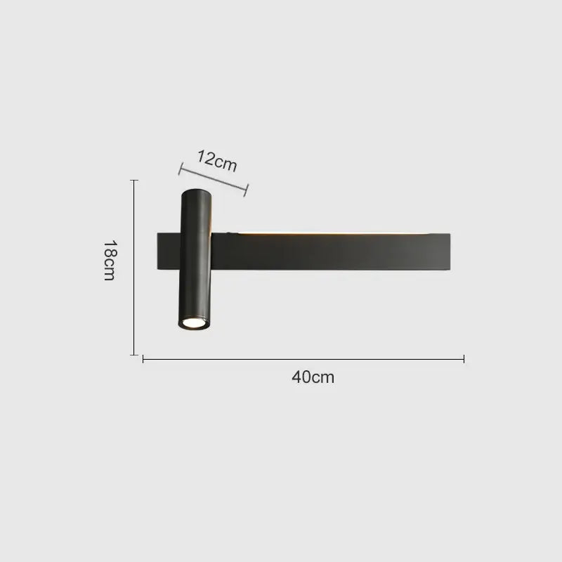 Modern black cylindrical wall light bedroom reading lamp
