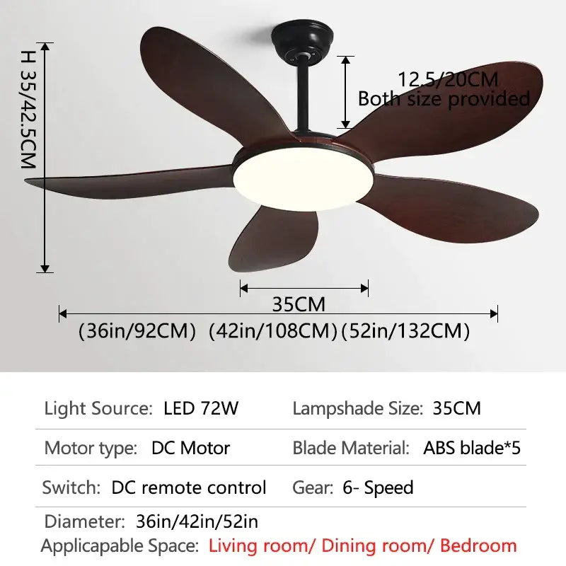 Modern black dc ceiling fan light with wood blades for bedroom