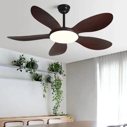 Modern black dc ceiling fan light with wood blades for bedroom