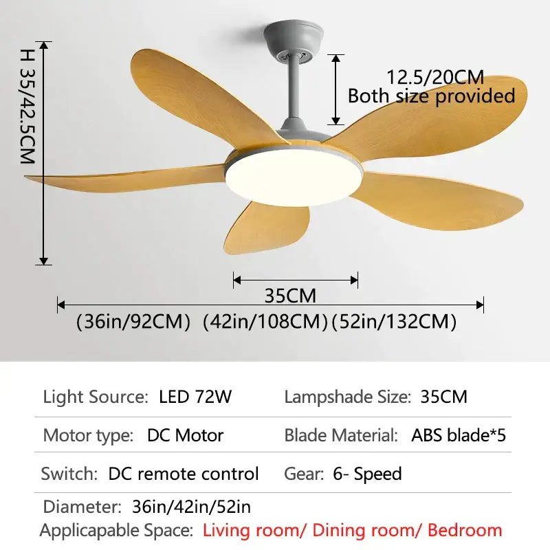 Modern black dc ceiling fan light with wood blades for bedroom