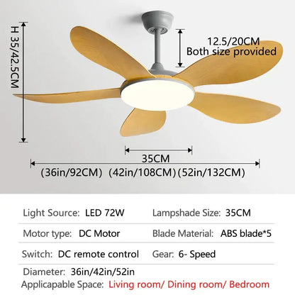 Modern black dc ceiling fan light with wood blades for bedroom