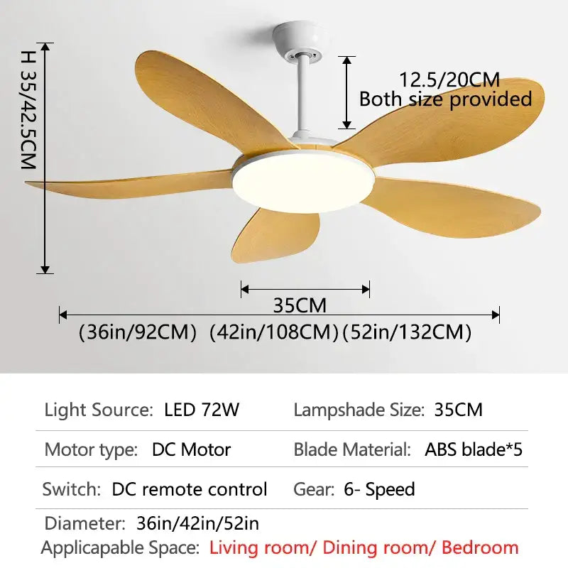 Modern black dc ceiling fan light with wood blades for bedroom