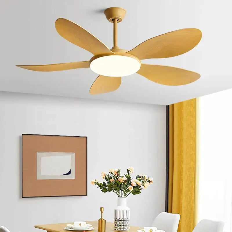 Modern black dc ceiling fan light with wood blades for bedroom