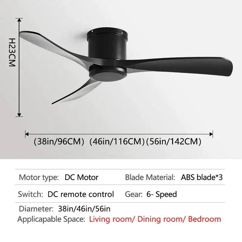 Modern black dc motor ceiling fan with remote control dining room