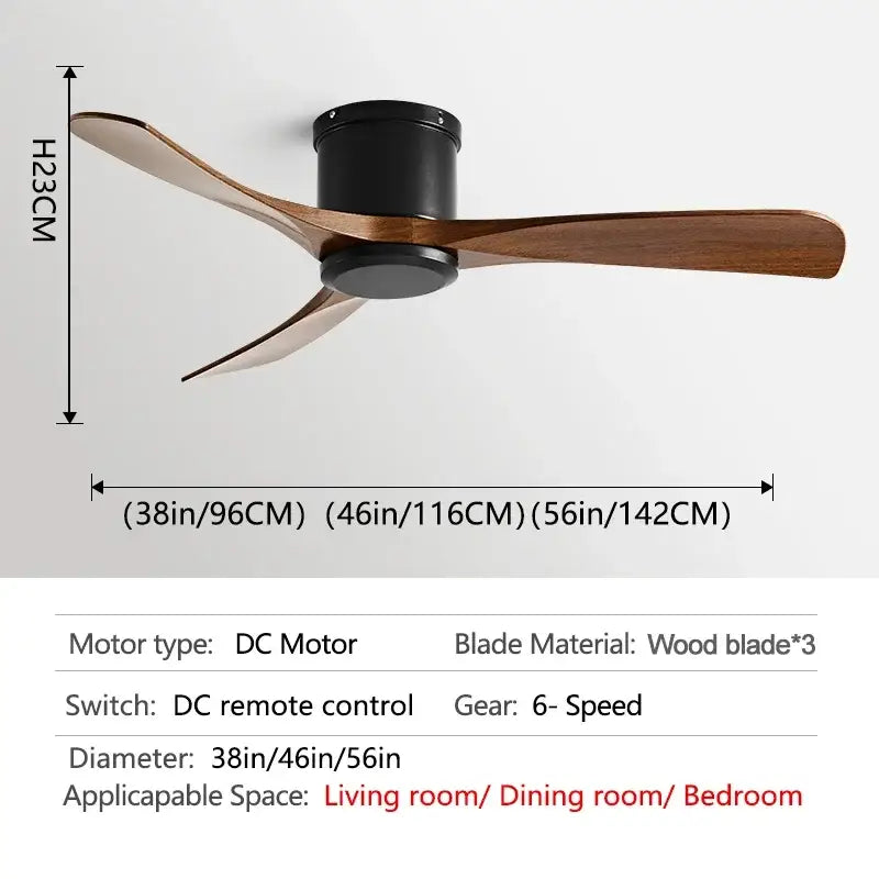 Modern black dc motor ceiling fan with remote control dining room