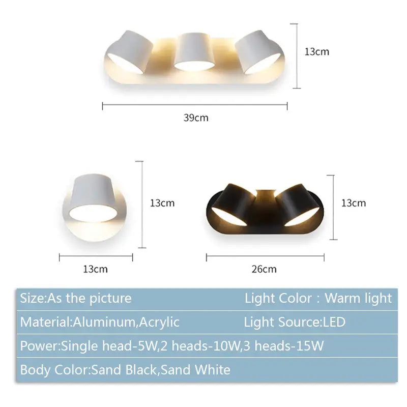 Modern black adjustable led wall lamp bedroom sconce