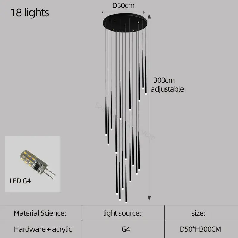 Modern black conical chandelier stair lamp kitchen lighting