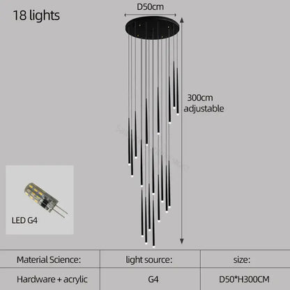 Modern black conical chandelier stair lamp kitchen lighting