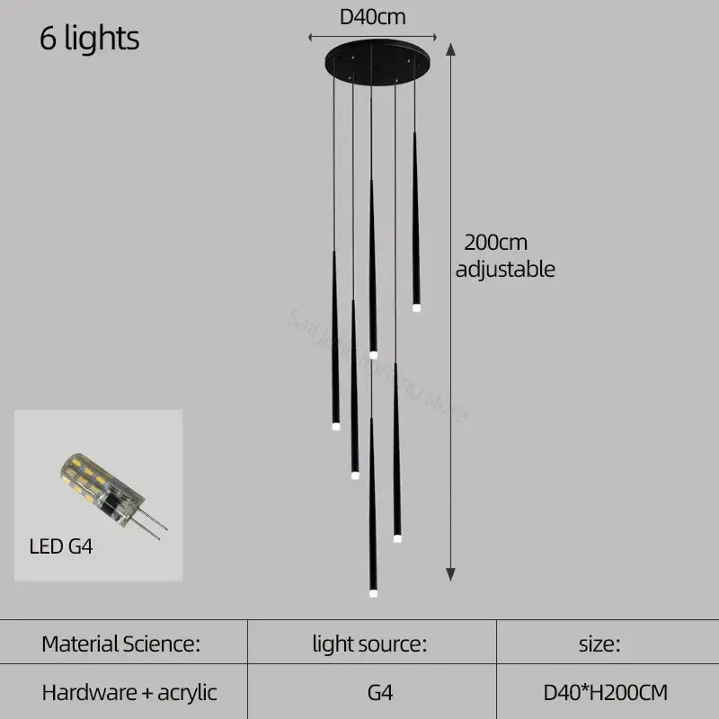 Modern black conical chandelier stair lamp kitchen lighting