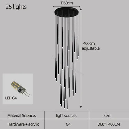 Modern black conical chandelier stair lamp kitchen lighting