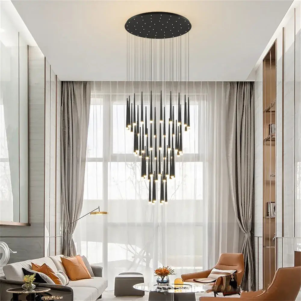Modern black conical chandelier stair lamp kitchen lighting