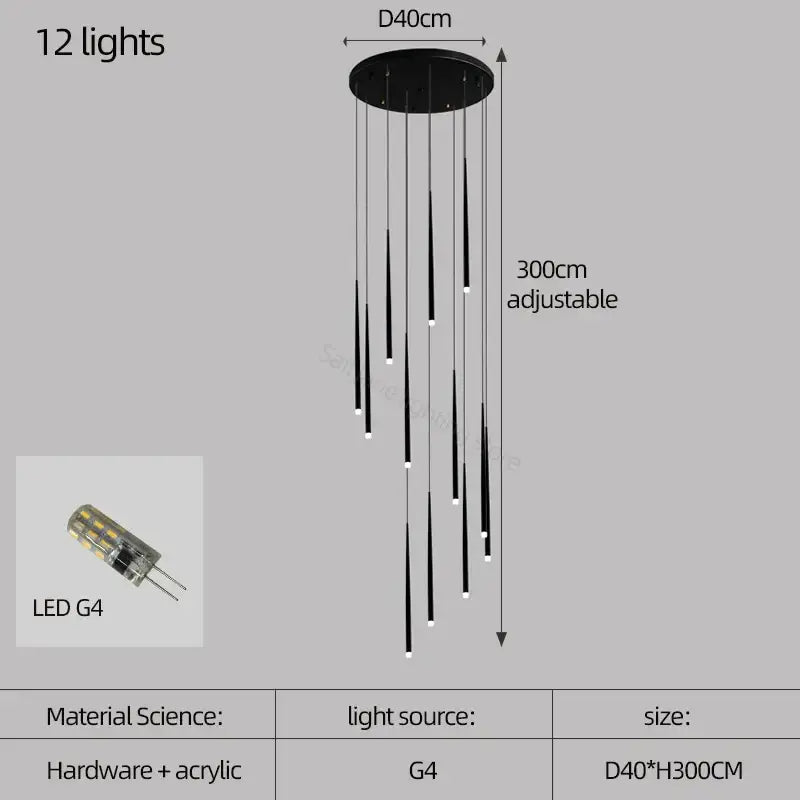 Modern black conical chandelier stair lamp kitchen lighting