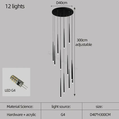Modern black conical chandelier stair lamp kitchen lighting