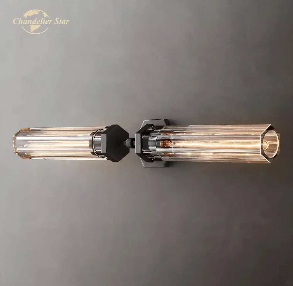 Modern black crystal hexagonal sconce for living room