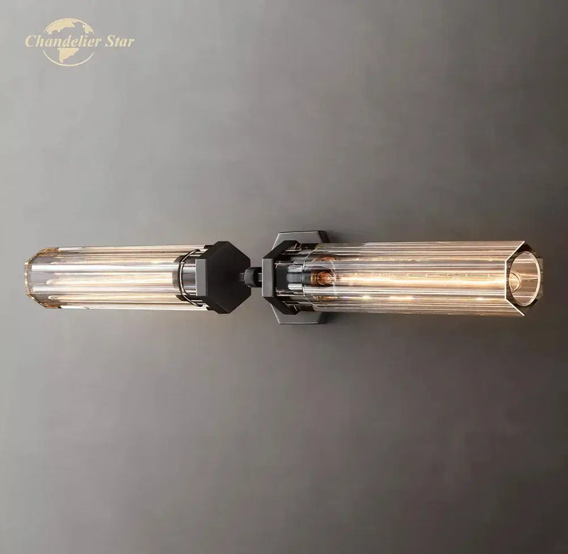 Modern black crystal hexagonal sconce for living room
