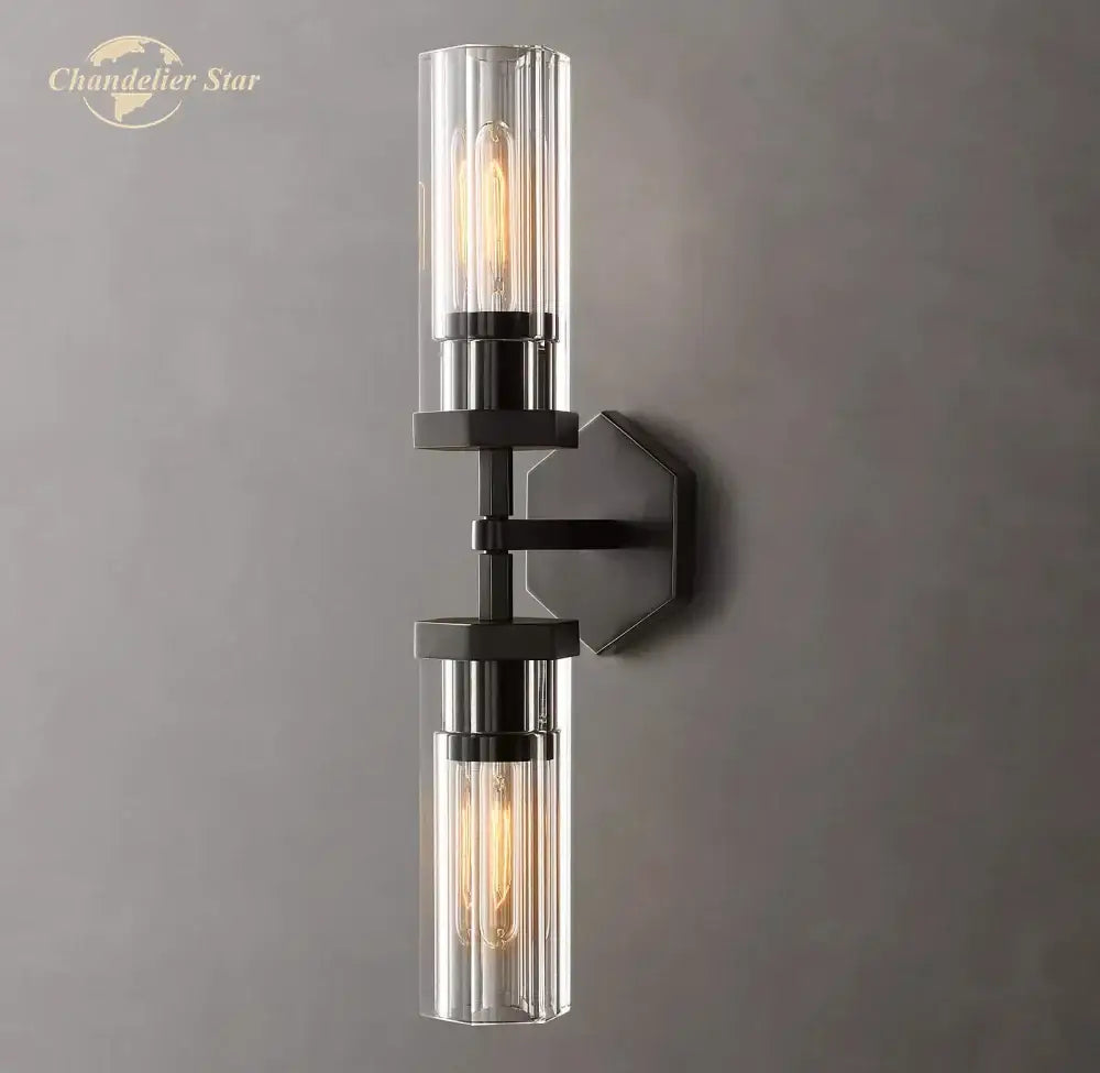 Modern black crystal hexagonal sconce for living room