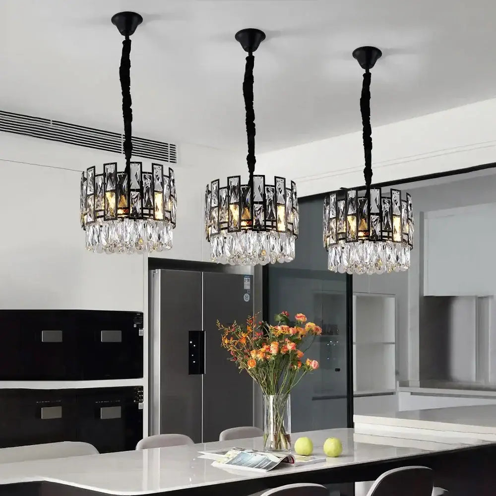 Modern black crystal led chandelier dining room light