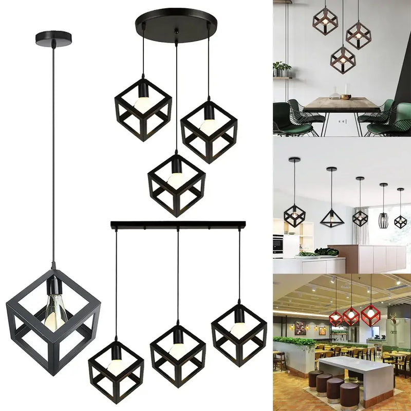 Modern black geometric led cube pendant kitchen light