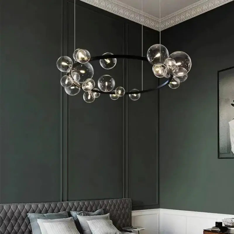 Modern black glass ball g9 led chandelier dining room
