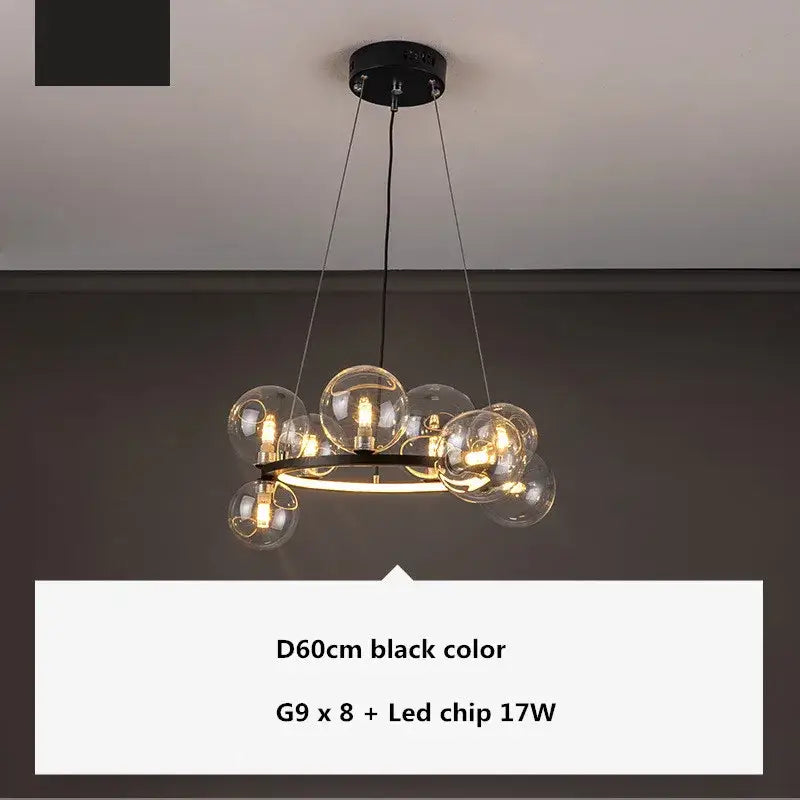 Modern black glass ball g9 led chandelier dining room