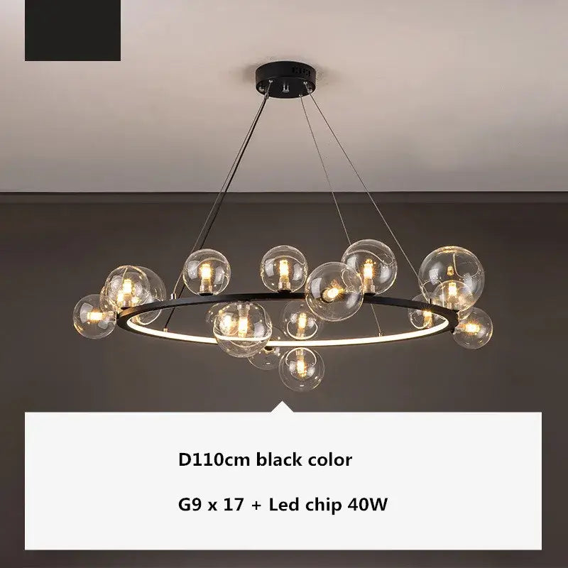 Modern black glass ball g9 led chandelier dining room