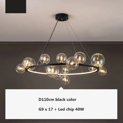 Modern black glass ball g9 led chandelier dining room