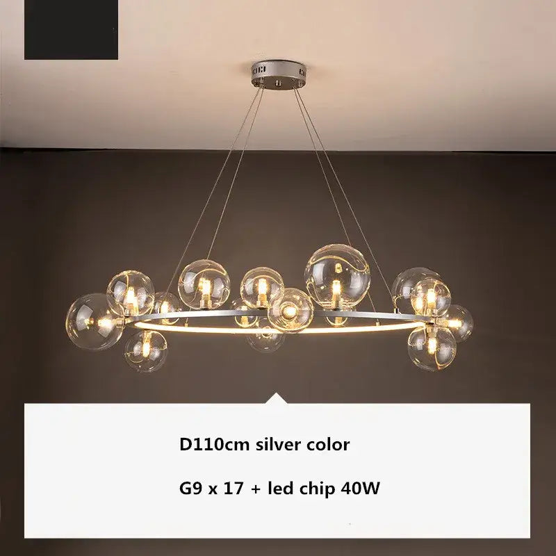 Modern black glass ball g9 led chandelier dining room