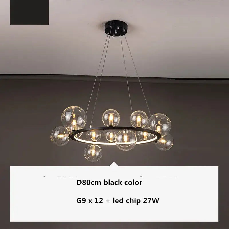 Modern black glass ball g9 led chandelier dining room